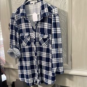 Blue and White Plaid Button-Up Shirt